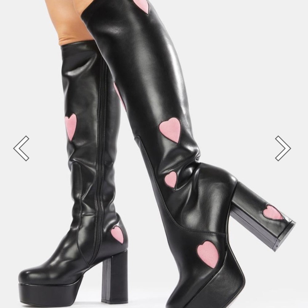 La Moda Candyfloss Pink Heart Knee High Platform Boots